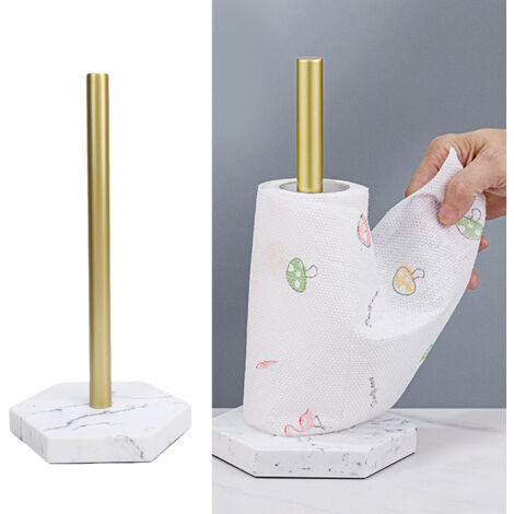 Porte-essuie-tout sur pied – Support de comptoir en acier inoxydable doré à effet marbré, pour cuisine et toilettes