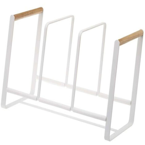 Porte-Étageres de Cuisine 3 Espaces Multi-fonctionnel Manche Bois Fil Métal Organisateur Couvercles & Plats - Étagère avec 3 compartiments pour couvercles et plats, design multifonctionnel et manche b