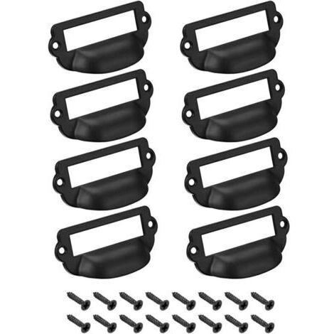 Porte-étiquettes, poignées de tirage, cadres d'étiquettes vintage en alliage de zinc, boutons de tiroir pour meubles, noirs, 82 x 40 mm, avec vis, lot de 8