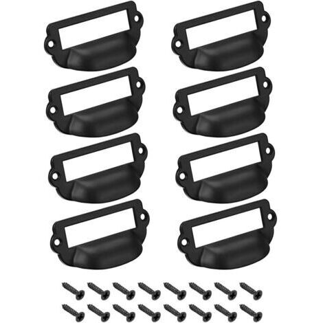Porte-étiquettes, poignées de tirage, cadres d'étiquettes vintage en alliage de zinc, boutons de tiroir pour meubles, noirs, 82 x 40 mm, avec vis, lot de 8