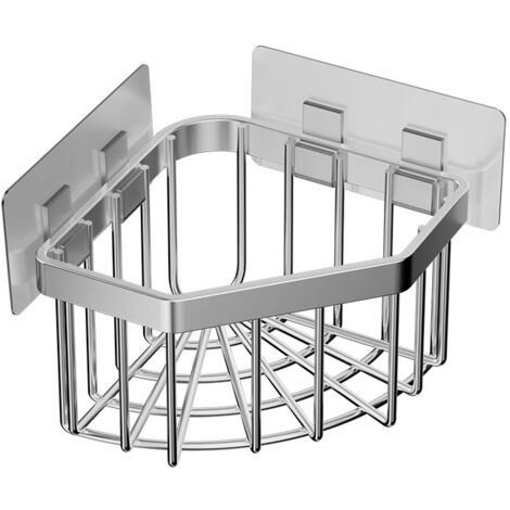 Porte-évier mural, étagère à éponges en acier au carbone pour cuisine, avec 2 crochets adhésifs, égouttoir triangulaire, 5,27 x 5,27 x 3,54 pouces (gris)