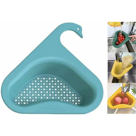Porte évier Triangle épaissi. Panier de crépine d'évier en Forme de Cygne. étagère Rangement pour égouttoir Cuisine pour Fruits. légumes. déchets. restes (Bleu)