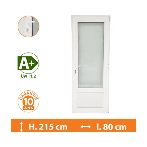 Porte-Fenêtre 1 vantail Blanc - Tirant Droit - H.215 x l.80 cm