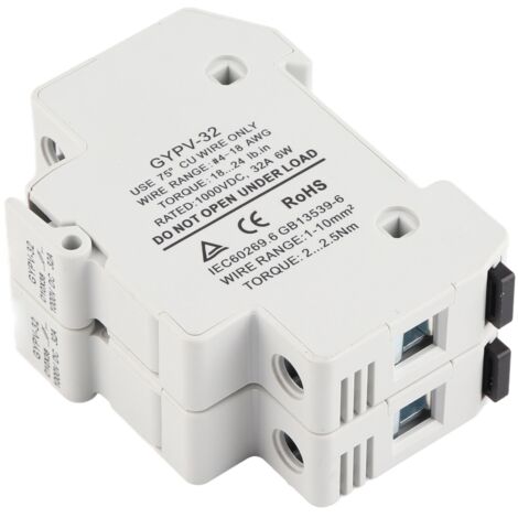 Porte-fusible 2P 32A pour installations photovoltaïques avec fusibles 20A 1000VDC