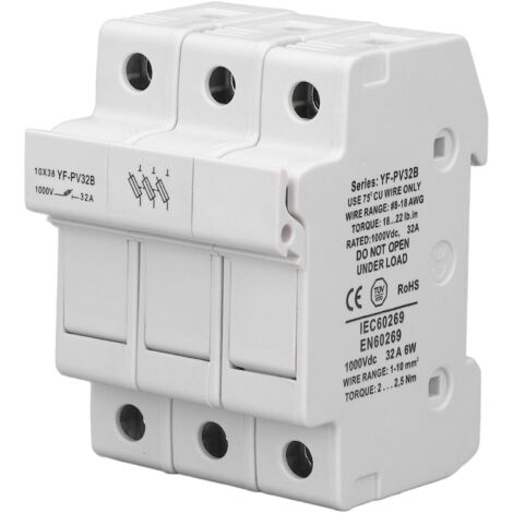 Porte-fusible 3 pôles pour rail DIN, support fusible photovoltaïque DC 1000V 32A, protection série 6W