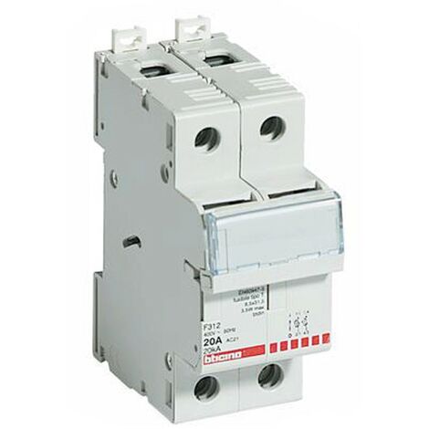 Porte-fusible Bticino 1P+N 20A 2 modules de fusibles 8.5x31.5mm F312