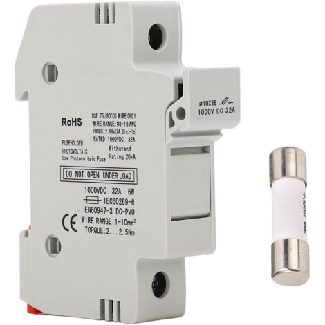 Porte-fusible photovoltaïque 32A 1000V DC avec fusible 20A - Sécurité pour panneaux solaires et installations PV