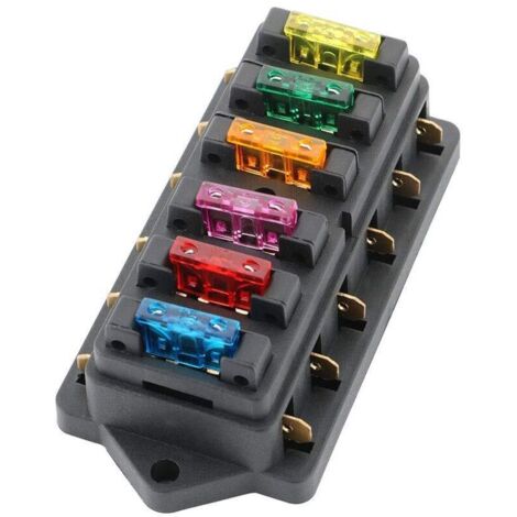 Porte-fusible standard 6 voies de qualité supérieure, boîte à fusibles à lames universelle avec 10 fusibles à lames standard offerts, pour voiture, bateau, trike marin – 12 V/24 V