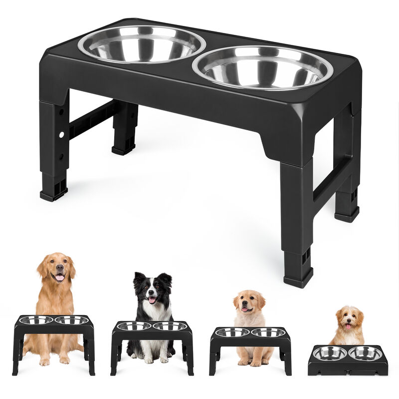 Sifree - Porte Gamelle Chien Pliable, Gamelle pour Animaux de Compagnie, 2 x1700ML, Bol en Acier Inoxydable , Réglable à 3 Hauteurs, gamelle Chien