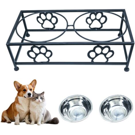 Porte-gamelles pour Chiens et Chiots, 2 écuelles, Noir