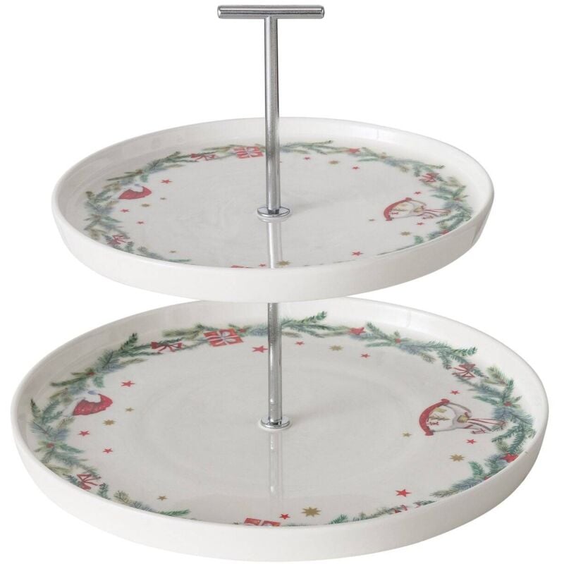 Boltze Gruppe - Porte-gâteaux à deux niveaux avec motif de Noël florenza, hauteur 22 cm.