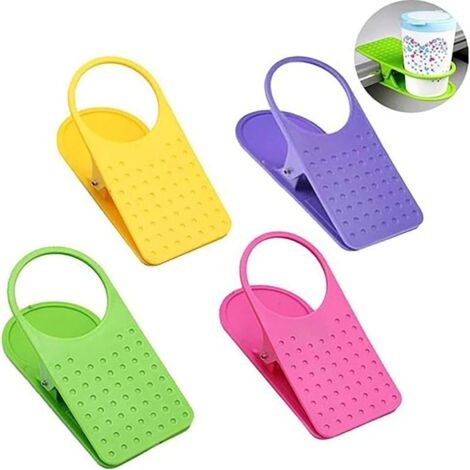 Porte-gobelet à pince, lot de 4, portable, pour bureau ou chaise longue, avec pince pour tasse, idéal pour le camping, le camping et le bureau à domicile. Couleurs aléatoires (4 pièces). Diamètre infé