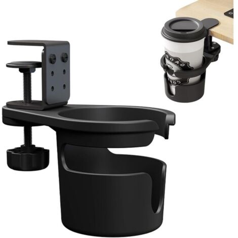Porte Gobelet Bureau, Rotatif à 360 °Porte Gobelet Boisson Bouteille, Réglable Porte Tasse Café Anti-Renversement pour Le Bureau ou la Maison (Noir)