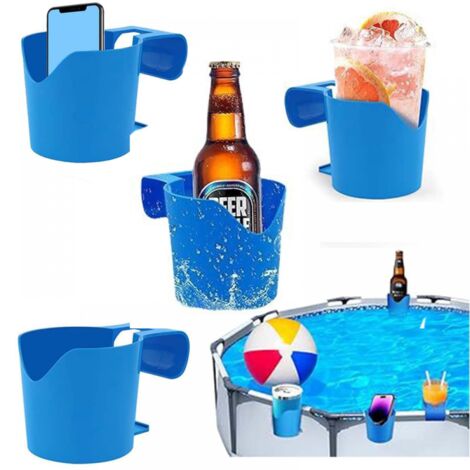 Porte-gobelet de piscine, porte-gobelet de piscine en plastique, porte-gobelet amovible pour boissons, téléphone portable et clés, 4 pièces, bleu