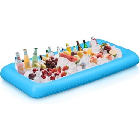 Porte-gobelet flottant gonflable, bar de piscine, adapté aux fêtes de piscine d'été, bar à glace rectangulaire 130X62X12cm, bleu