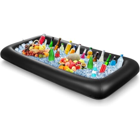 Porte-gobelet flottant gonflable, bar de piscine, adapté aux fêtes de piscine d'été, bar à glace rectangulaire 130X62X12cm, noir