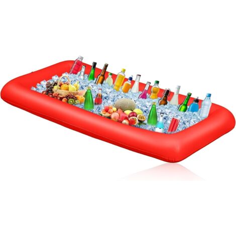 Porte-gobelet flottant gonflable, bar de piscine, adapté aux fêtes de piscine d'été, bar à glace rectangulaire 130X62X12cm, rouge
