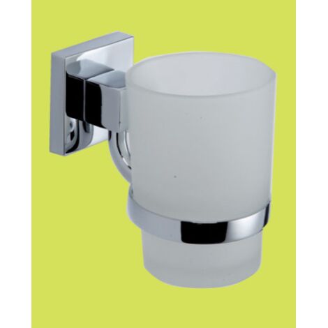 porte-gobelet Porte-brosse A  dents et gobelet Geo en acier chromA  et verre