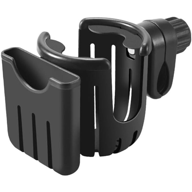 Porte-gobelet universel 2 en 1, adapté aux poussettes/vélos/fauteuils - intègre un support pour téléphone et un porte-bouteille.