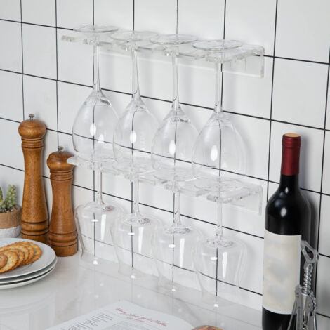 Porte-gobelets mural acrylique  Porte 8 verres de vin avec pied  Design transparent et moderne  Installation facile sur tous les surfaces
