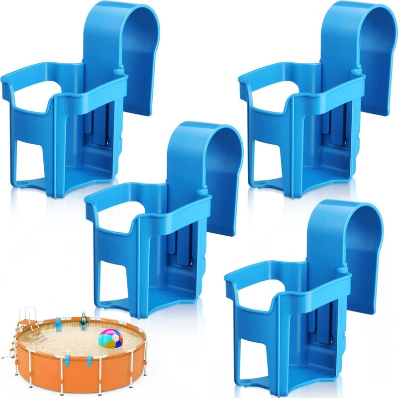 Porte-gobelets pour piscine hors sol, compatible avec les barres rondes de 5 cm ou moins (bleu, 4 pièces)