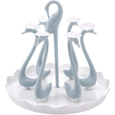 Porte-gobelets rotatif 6 têtes avec bac de récupération amovible, support de rangement pour cuisine, bleu.