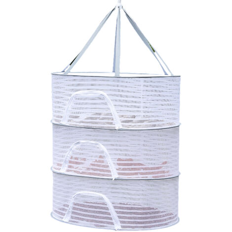 Porte-hanger Séchage 3 Étages - Séchoir Étirable en Mesh Polyester Blanc 60x40x66cm - Rangement Pliable pour Fleurs Fruits Vêtements