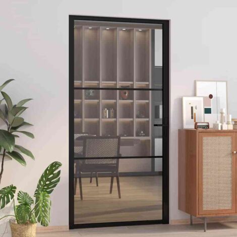 Porte intérieure-Portes d'entrée 102,5x201,5 cm Noir Verre ESG et aluminium 387821