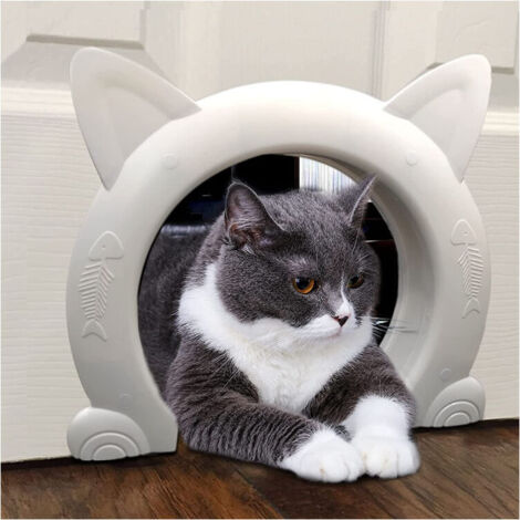Porte intérieure pour chat, porte pour chat, chatière pour chat jusqu'à 10 kg, tunnel pour chat pour porte de chambre，Blanc