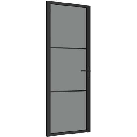 Porte intérieure,Porte d'entrée 76x201,5 cm Noir Verre ESG et aluminium CFW10052