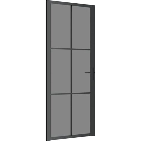 Porte intérieure，Porte d'entrée 83x201,5 cm Noir Verre ESG et aluminium CFW48174