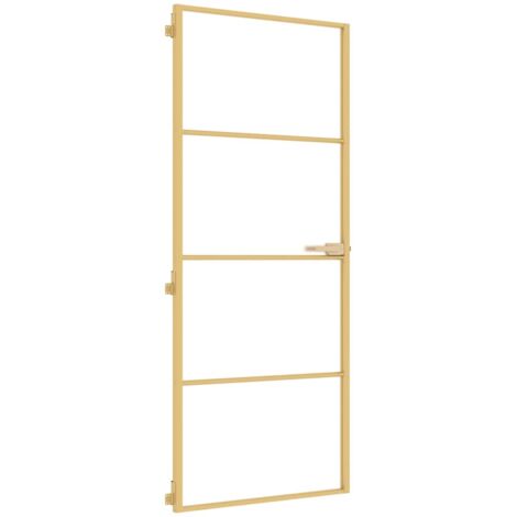 Porte intérieure，Porte d'entrée mince doré 83x201,5 cm verre trempé aluminium CFW41142