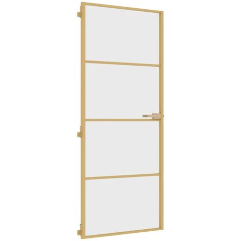 Porte intérieure，Porte d'entrée mince doré 83x201,5 cm verre trempé aluminium CFW74824