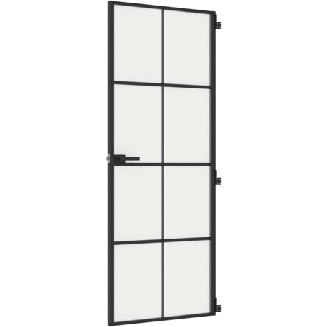 Porte intérieure,Porte d'entrée mince noir 76x201,5 cm verre trempé aluminium CFW54032