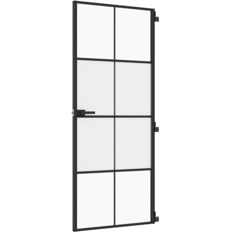 Porte intérieure,Porte d'entrée mince noir 83x201,5 cm verre trempé aluminium CFW92366