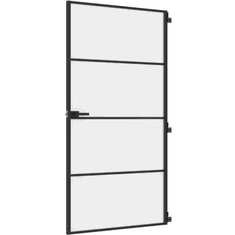 Porte intérieure，Porte d'entrée mince noir verre trempé aluminium CFW52619