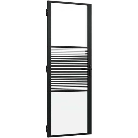 Porte intérieure，Porte d'entrée Noir 76 x 201.5 cm Verre trempé et Aluminium CFW30031