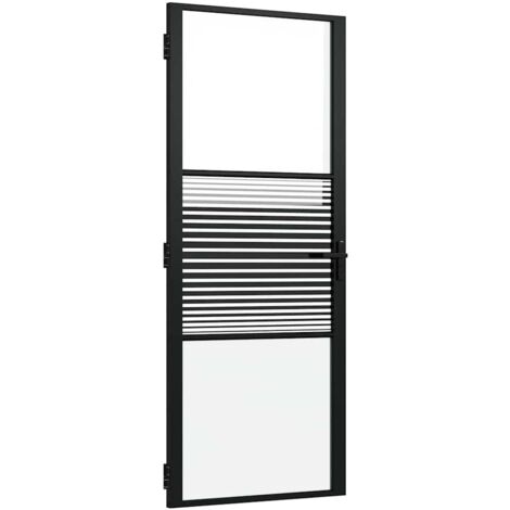 Porte intérieure，Porte d'entrée Noir 83 x 201.5 cm Verre trempé et Aluminium CFW72091