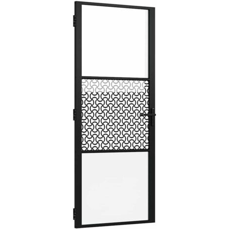 Porte intérieure，Porte d'entrée Noir 83 x 201.5 cm Verre trempé et Aluminium CFW90017