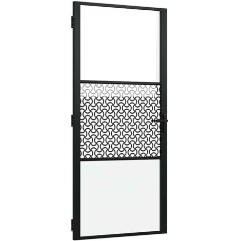 Porte intérieure，Porte d'entrée Noir 93 x 201.5 cm Verre trempé et Aluminium CFW23513