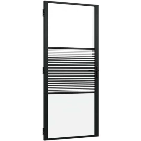 Porte intérieure,Porte d'entrée Noir 93 x 201.5 cm Verre trempé et Aluminium CFW72522