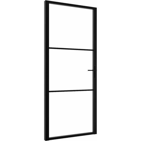 Porte intérieure，Porte d'entrée Verre ESG et aluminium 102,5x201,5 cm Noir CFW83495