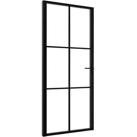Porte intérieure,Porte d'entrée Verre ESG et aluminium 93x201,5 cm Noir CFW78314