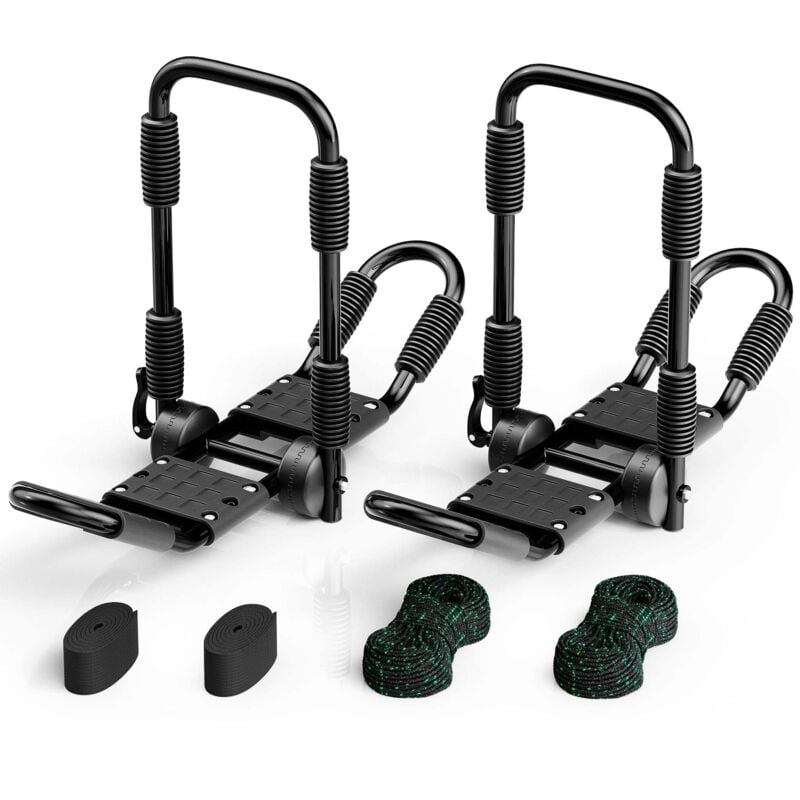 Porte-kayak Galerie de toit 2 Pièces Pliable Forme j Aluminium Support de Kayak Canoë avec Sangles