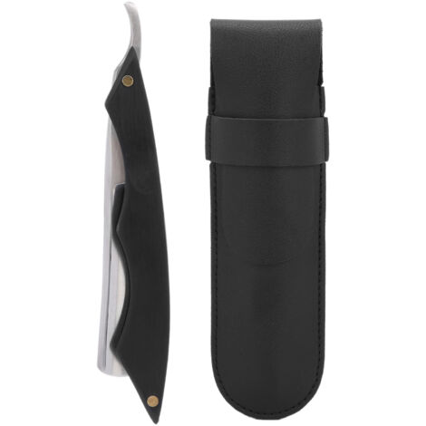 Porte-lame de rasoir en bois avec étui de rangement en cuir PU et support couteau pliant