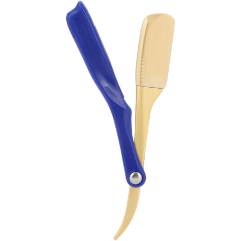 Porte-lame de rasoir manuel pliable pour barbe, outil de rasage visage avec tête dorée (bleu)