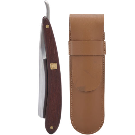 Porte-lames de rasoir pliable pour hommes avec étui de rangement en cuir PU marron