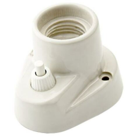 Porte-lampe en porcelaine – Douille E27 avec interrupteur – Fixation à vis pour câbles 0,5 à 2,5 mm² – Couleur blanche – FAI