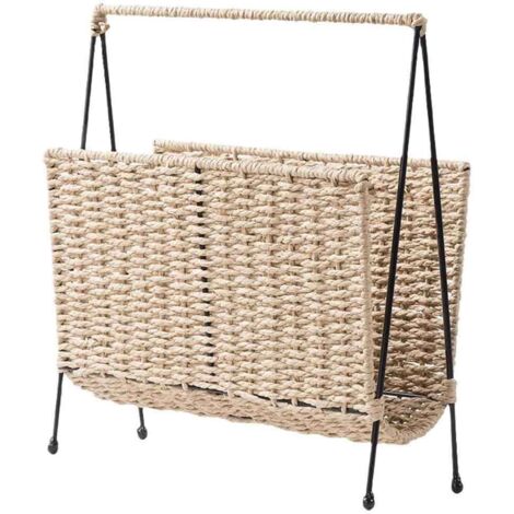 Porte-magazine tissé papier boho, stand fer, panier livre pour salon/bureau/salle de bain