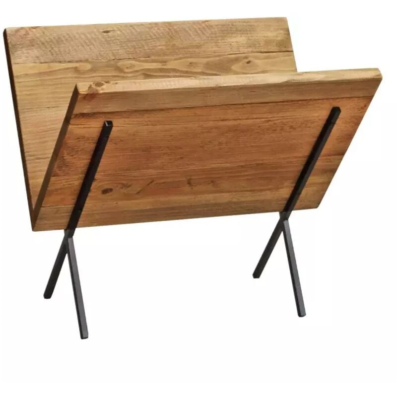 Meubletmoi - Porte-revues en bois recyclé et pieds filaires en métal noir - chalet